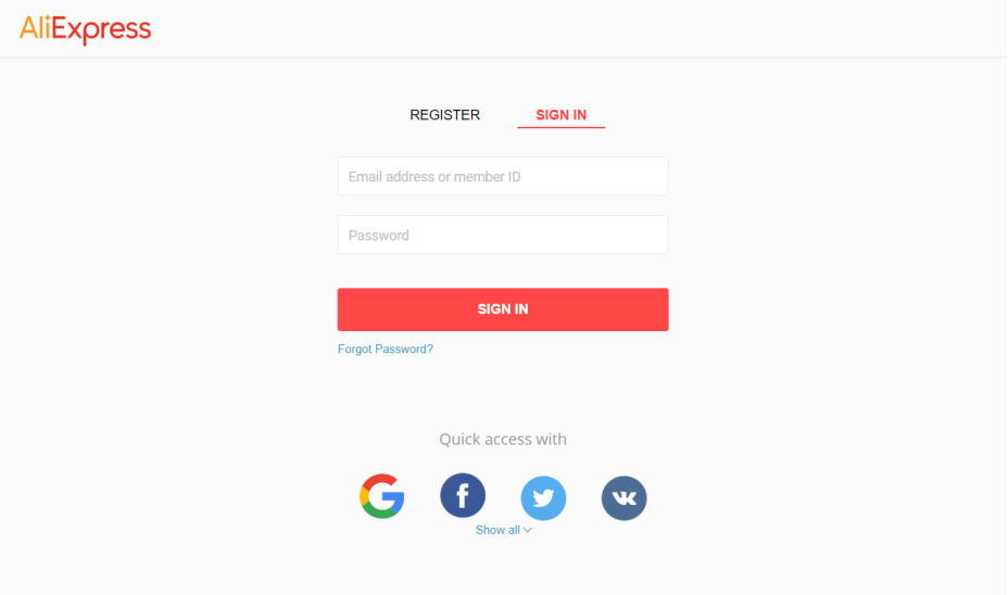 登录Aliexpress平台店肆账号